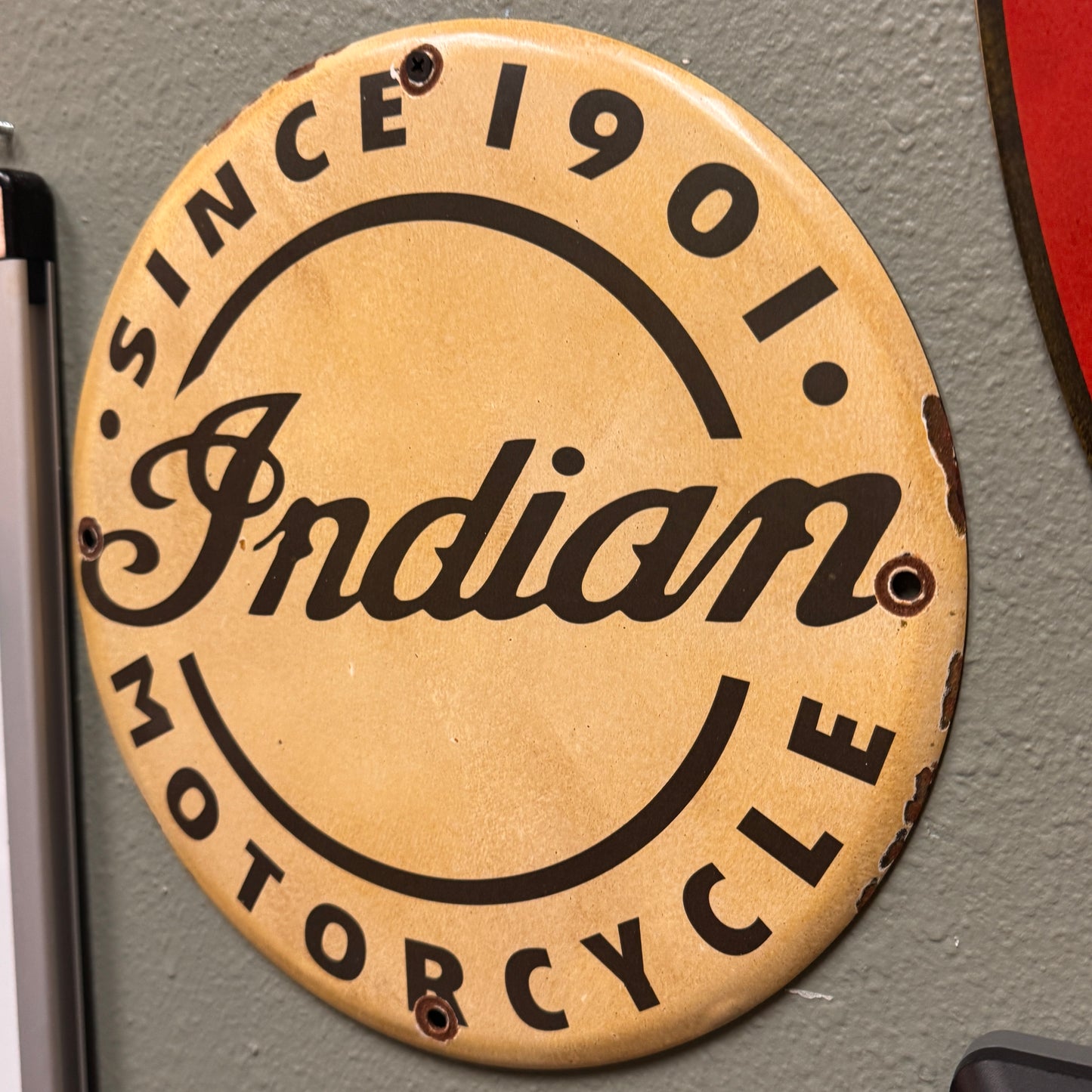 Indian Motorcycle Since 1901 White Vintage Porcelain Enamel Sign (12in)