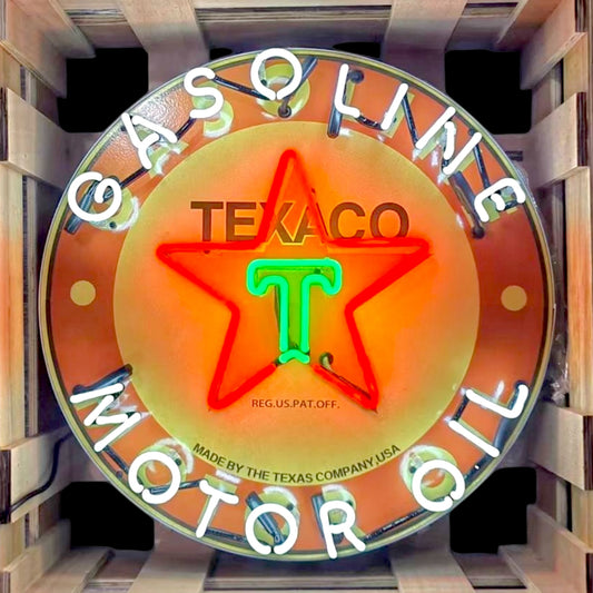 Texaco Gasoline Texas Company Neon Porcelain Enamel Sign