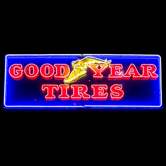 Goodyear Tires Neon Porcelain Panel Sign Vintage Shop Dealer Display