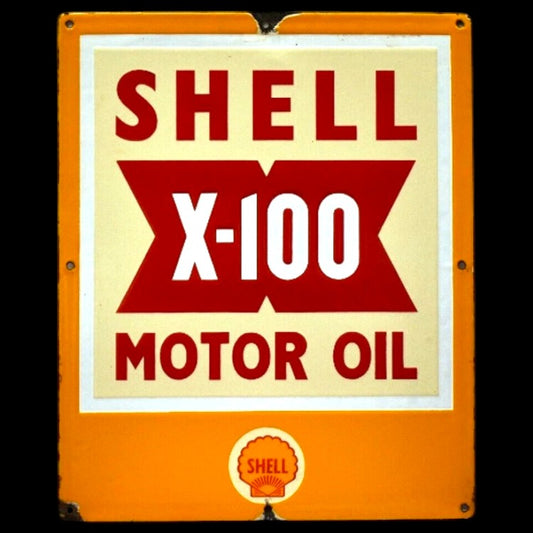 Shell X-100 Motor Oil Porcelain Enamel Vintage Metal Reproduction