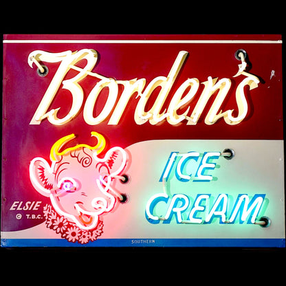 Borden's Ice Cream Elsie the Cow Neon Porcelain Shop Sign with Can