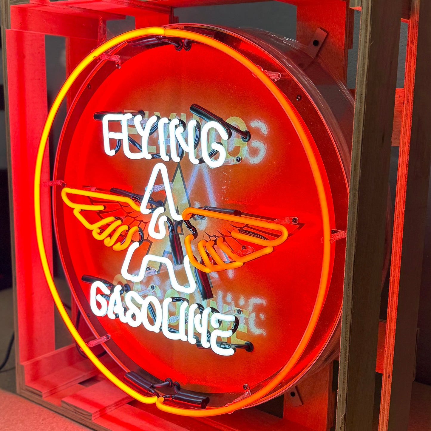 Flying A Gasoline Single-Sided Neon Porcelain Box Sign