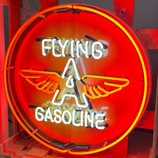 Flying A Gasoline Single-Sided Neon Porcelain Box Sign
