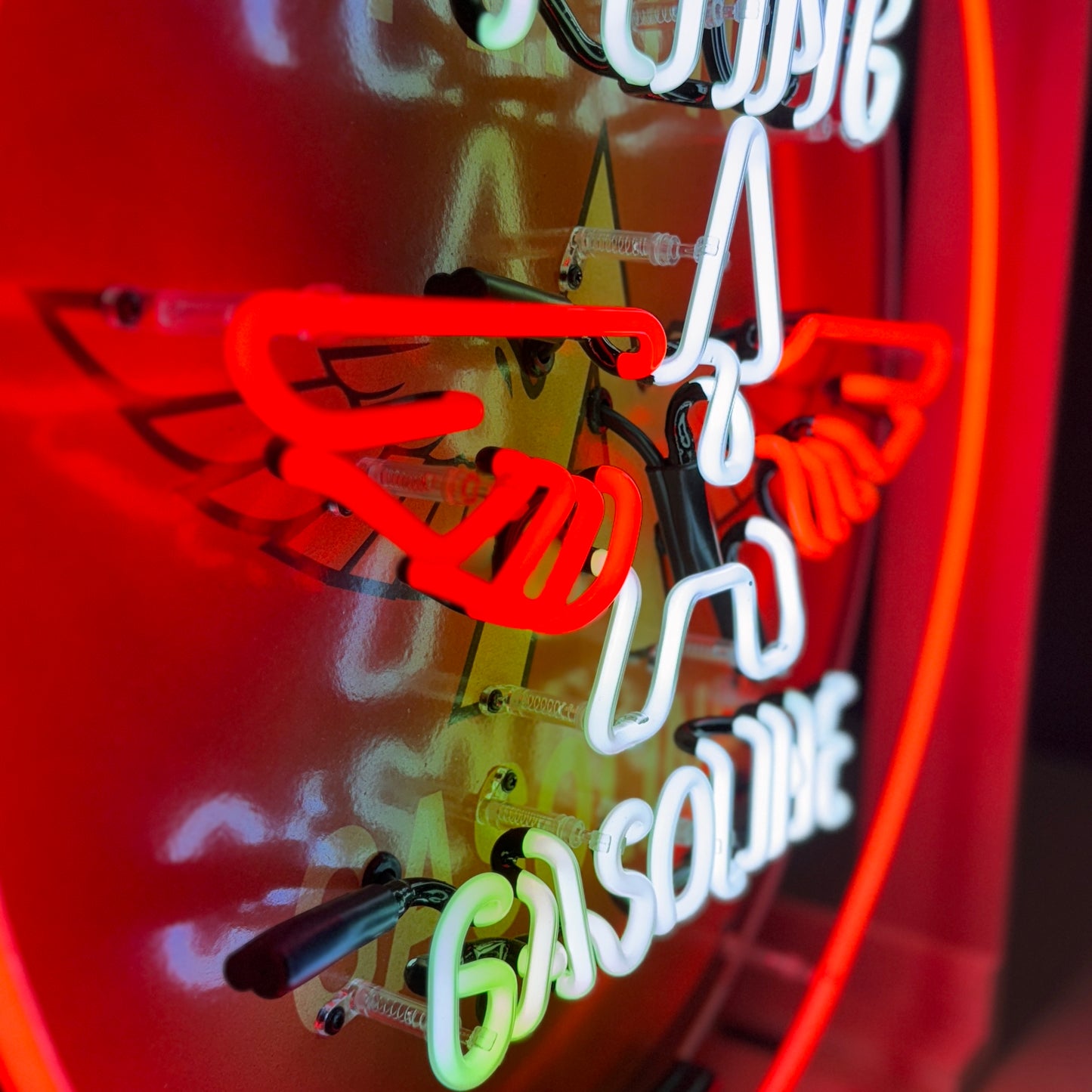 Flying A Gasoline Single-Sided Neon Porcelain Box Sign