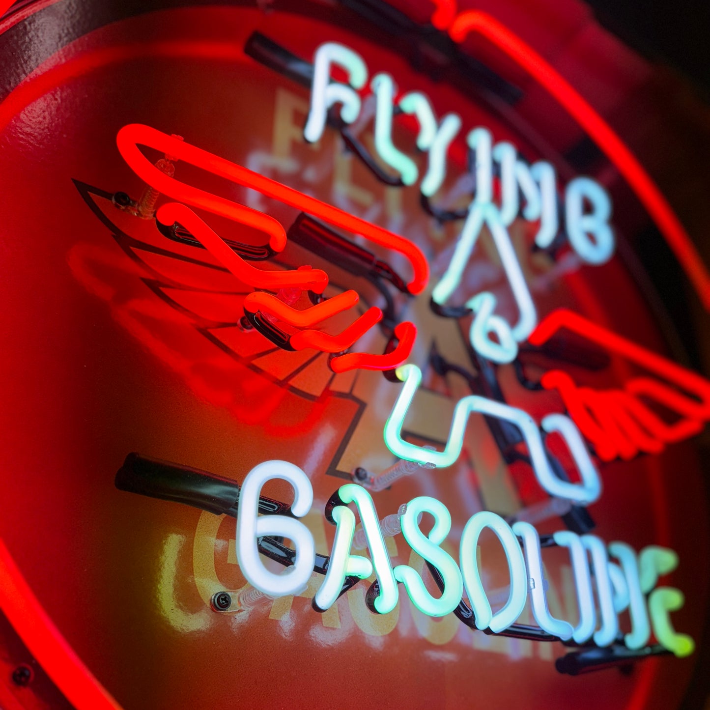 Flying A Gasoline Single-Sided Neon Porcelain Box Sign