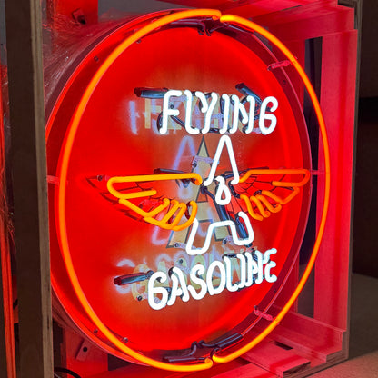 Flying A Gasoline Single-Sided Neon Porcelain Box Sign