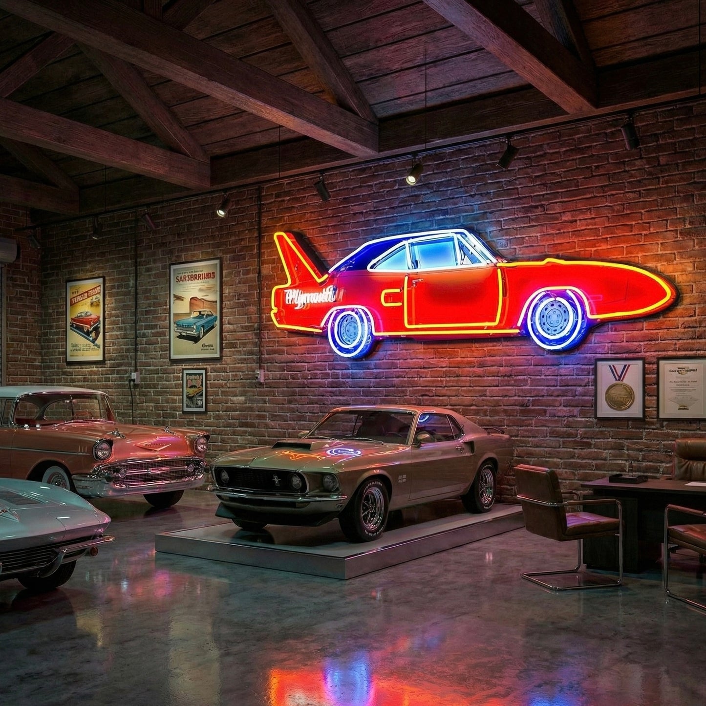 Road Runner Plymouth Superbird Neon Porcelain Large Die Cut Muscle Car Sign with Steel Can