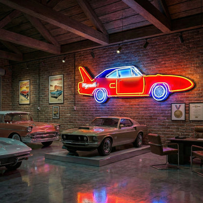 Road Runner Plymouth Superbird Neon Porcelain Large Die Cut Muscle Car Sign with Steel Can