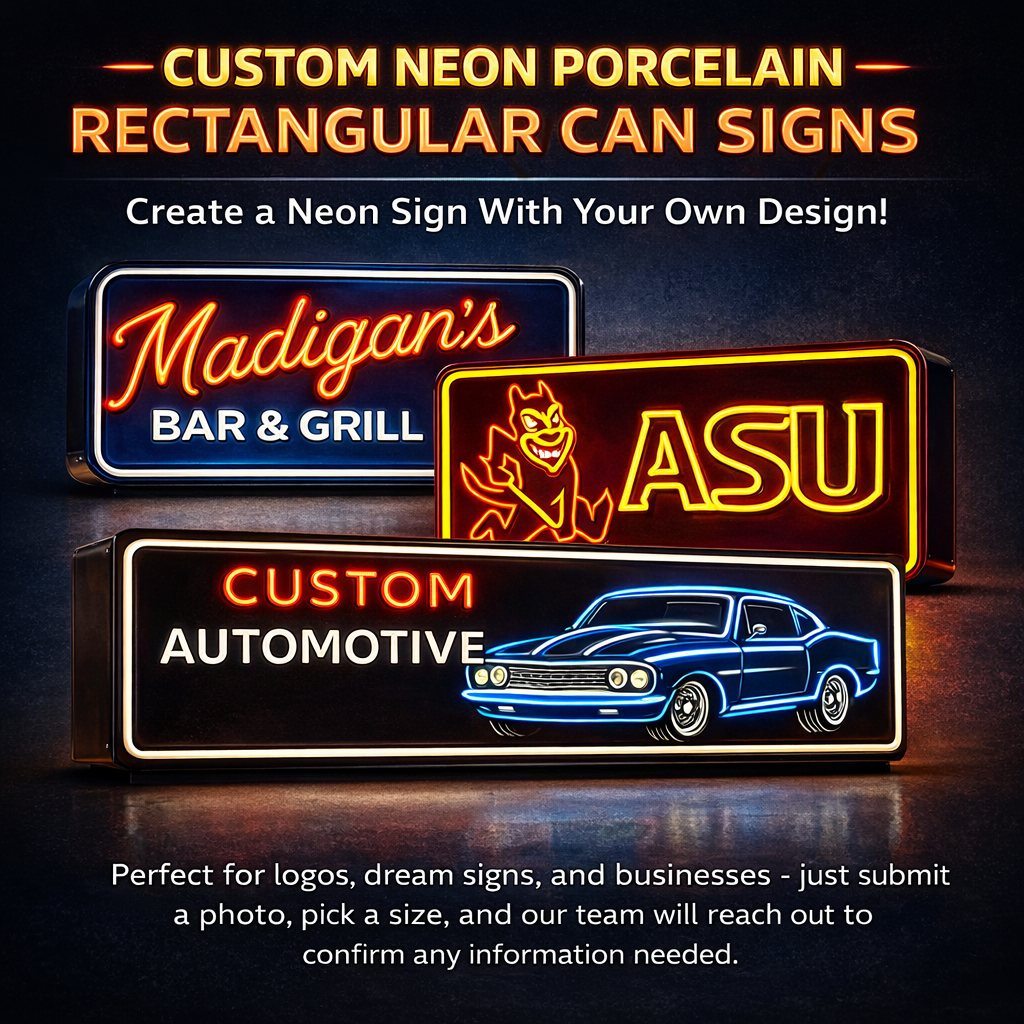 Design a Custom Glass Neon Rectangle Panel with Porcelain Can — Your Custom Patented Design Handmade Made By Master Artists