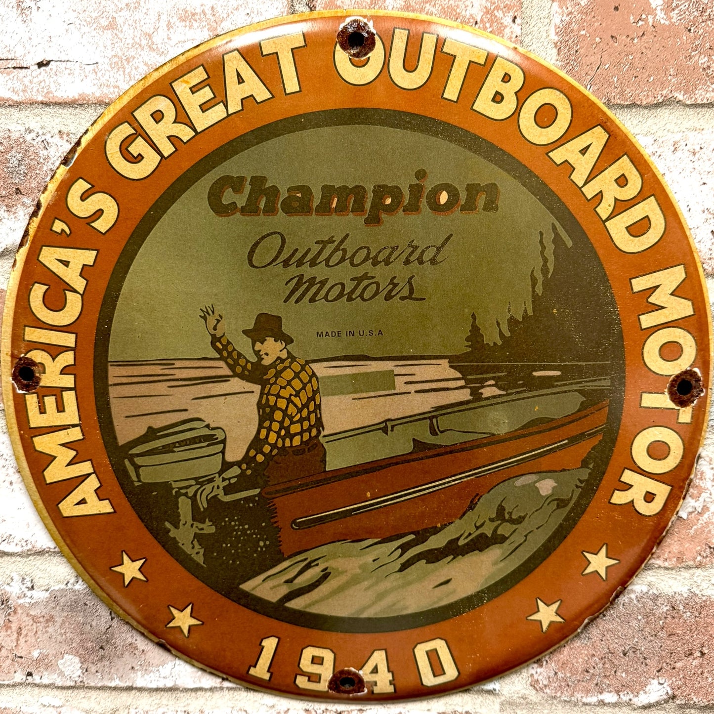 Champion Outboard Motors 1940 Porcelain Enamel Sign (12in)