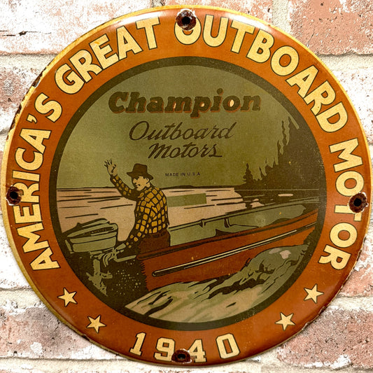 Champion Outboard Motors 1940 Porcelain Enamel Sign (12in)