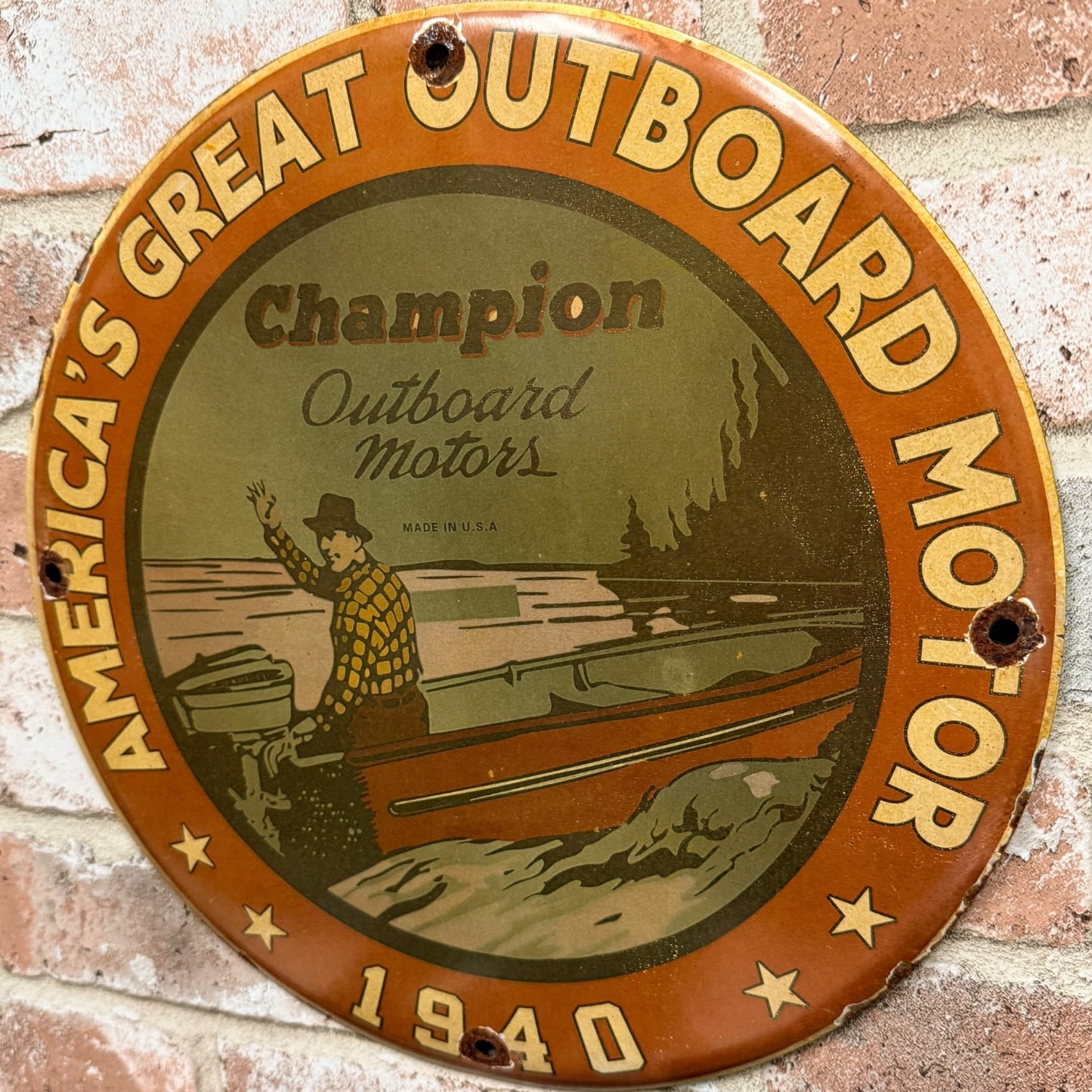 Champion Outboard Motors 1940 Porcelain Enamel Sign (12in)