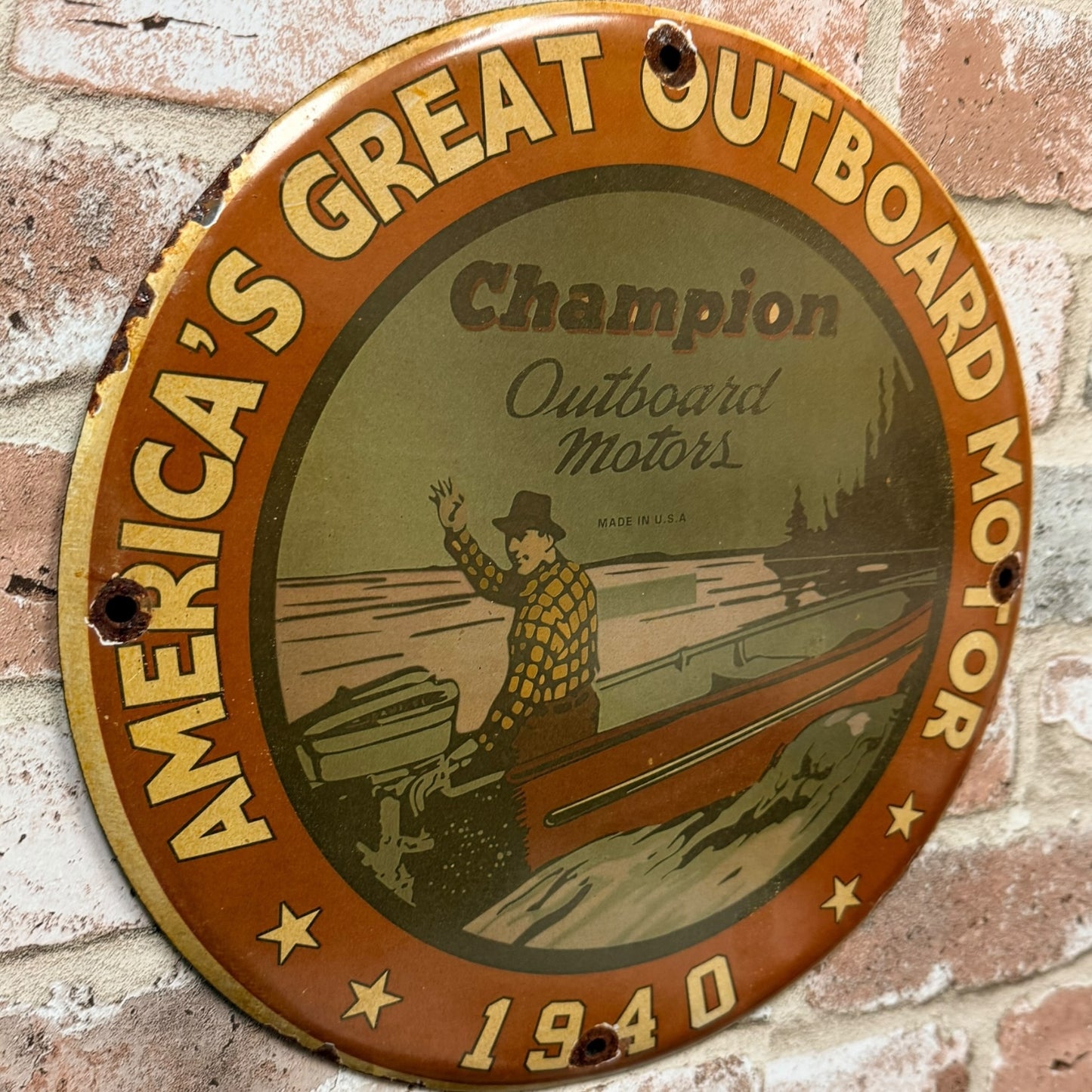 Champion Outboard Motors 1940 Porcelain Enamel Sign (12in)