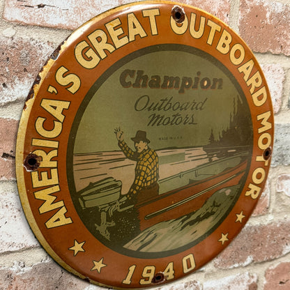 Champion Outboard Motors 1940 Porcelain Enamel Sign (12in)