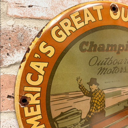 Champion Outboard Motors 1940 Porcelain Enamel Sign (12in)