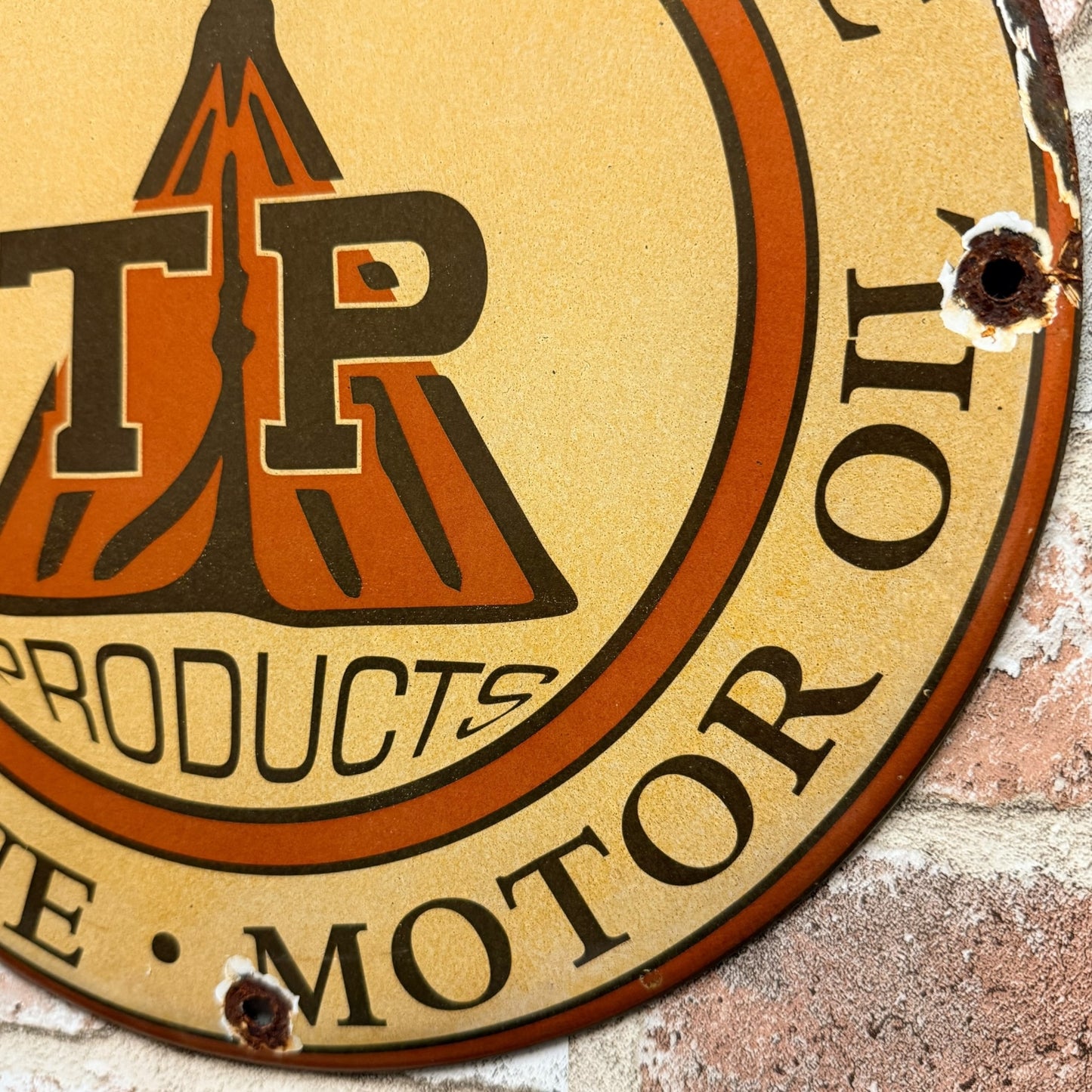 Texas Pacific TP Gasoline Motor Oil Porcelain Enamel Sign (12in)