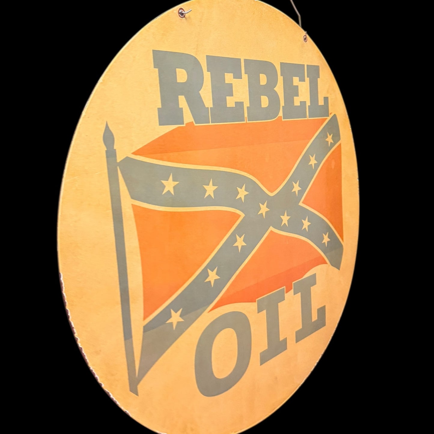*Limited* Vintage Rebel Oil Gas Company Double-Sided Large Porcelain Enamel on Steel (DS 30-Inch)
