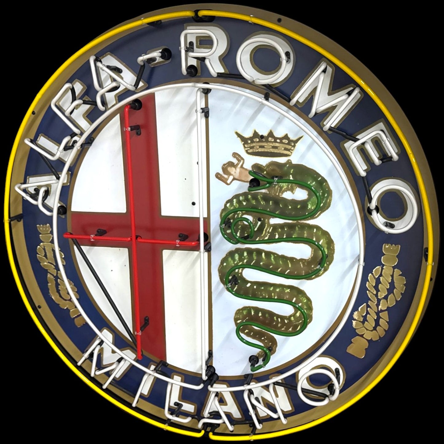 Vintage Alfa Romeo Glass Neon Porcelain with Steel Can