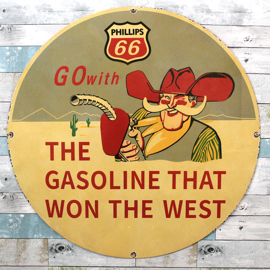 Phillips 66 Gasoline Porcelain Enamel Sign -  Large 30-Inch Metal Route 66 Advertising