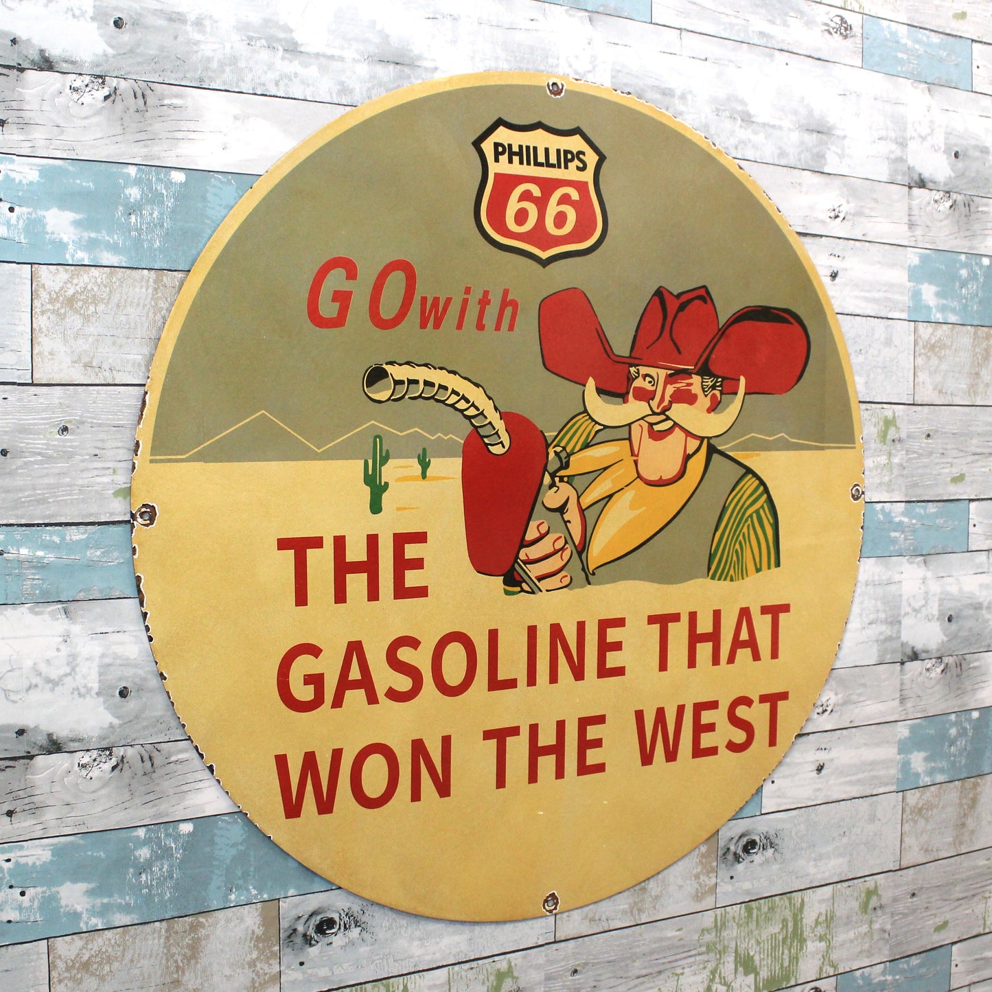 Phillips 66 Gasoline Porcelain Enamel Sign -  Large 30-Inch Metal Route 66 Advertising