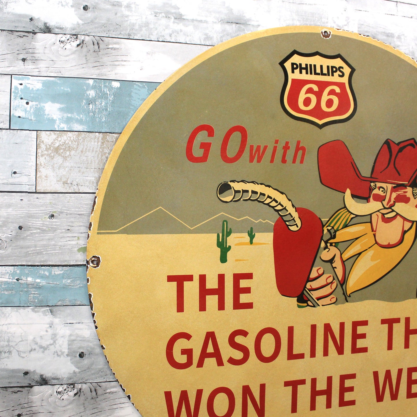 Phillips 66 Gasoline Porcelain Enamel Sign -  Large 30-Inch Metal Route 66 Advertising