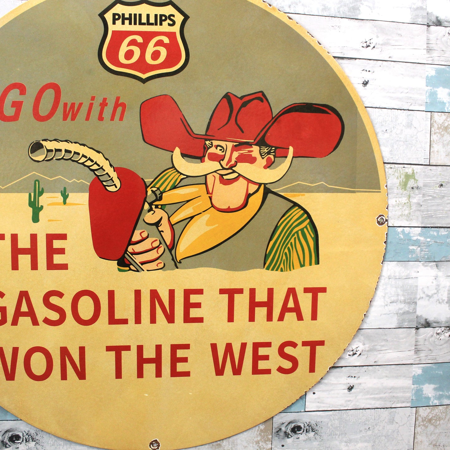Phillips 66 Gasoline Porcelain Enamel Sign -  Large 30-Inch Metal Route 66 Advertising