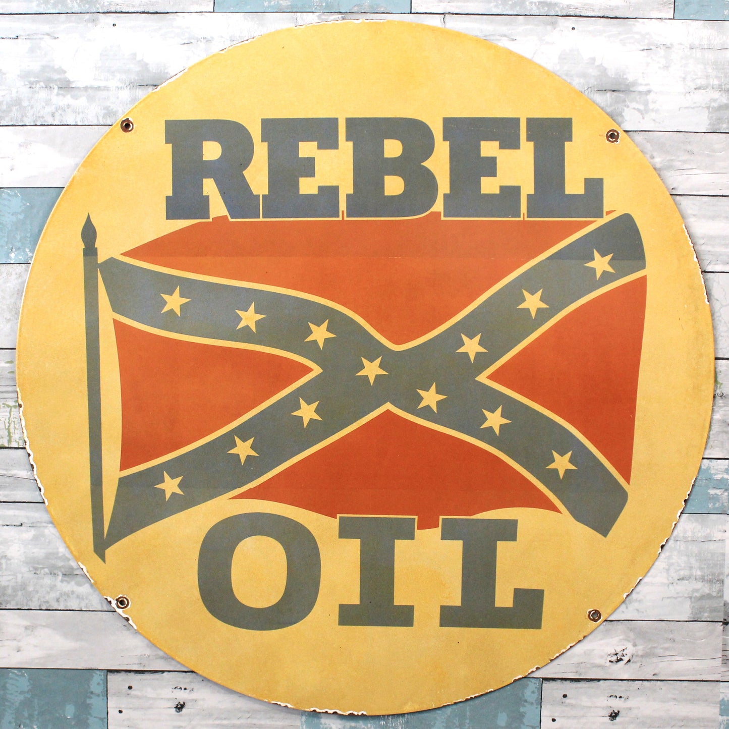 Rebel Oil Porcelain Enamel Sign -  Large 30-Inch Metal Advertising