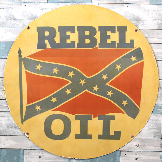 Rebel Oil Porcelain Enamel Sign -  Large 30-Inch Metal Advertising