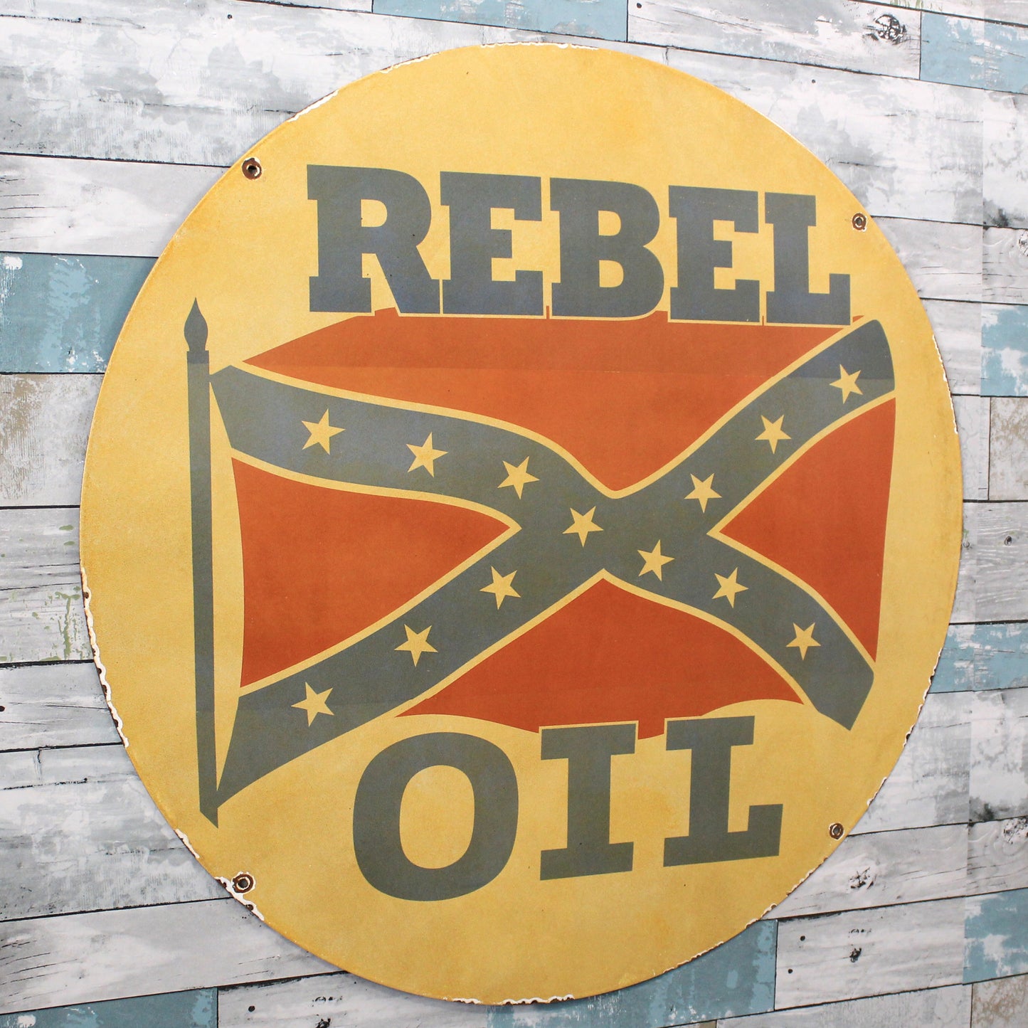 Rebel Oil Porcelain Enamel Sign -  Large 30-Inch Metal Advertising