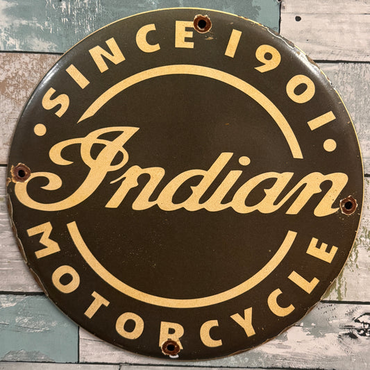 Indian Motorcycle Since 1901 Black Vintage Porcelain Enamel Sign (12in) Officially Licensed
