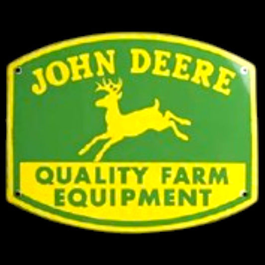 John Deere Quality Farm Die Cut Porcelain Vintage Metal Sign