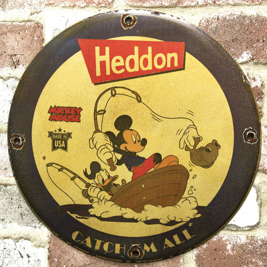 Where to Find Heddon Fishing Mickey  Vintage Porcelain Signs