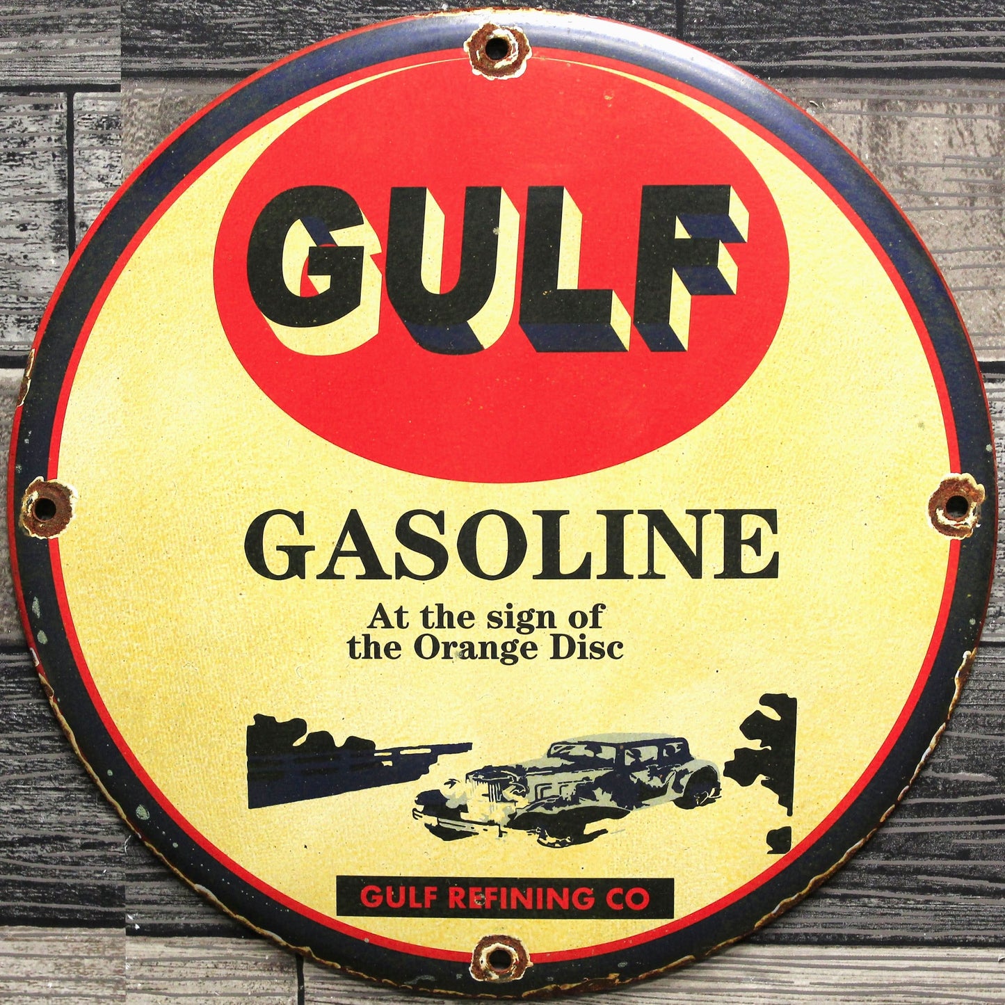 Find Vintage Porcelain Signs Gulf Gasoline "Orange Disc" 