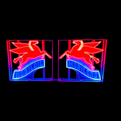 Pair of Mobilgas & Mobiloil Neon Porcelain Pegasus Script - Left and Right Set of 2