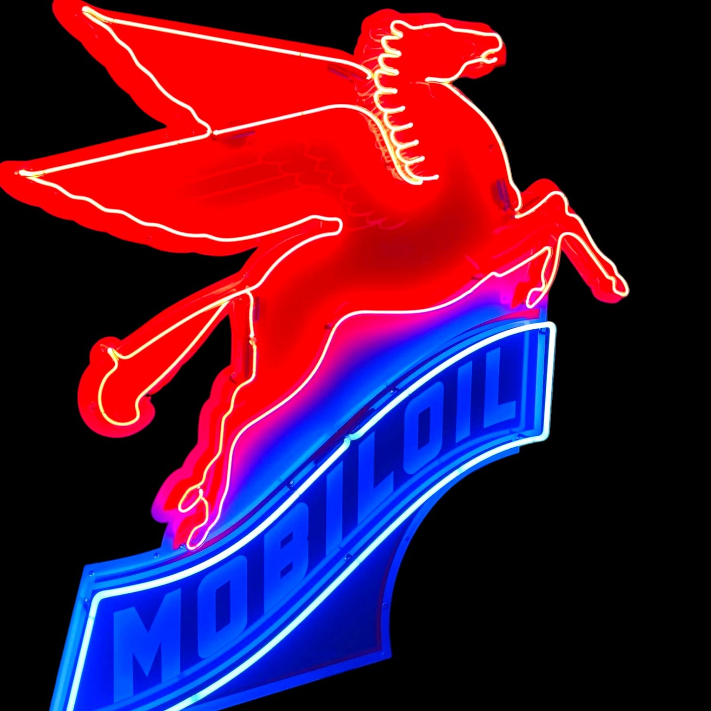 Pair of Mobilgas & Mobiloil Neon Porcelain Pegasus Script - Left and Right Set of 2