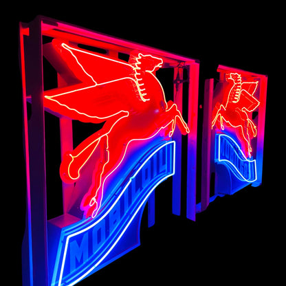 Pair of Mobilgas & Mobiloil Neon Porcelain Pegasus Script - Left and Right Set of 2