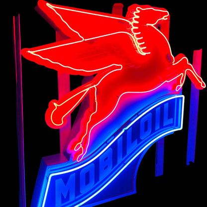 Pair of Mobilgas & Mobiloil Neon Porcelain Pegasus Script - Left and Right Set of 2