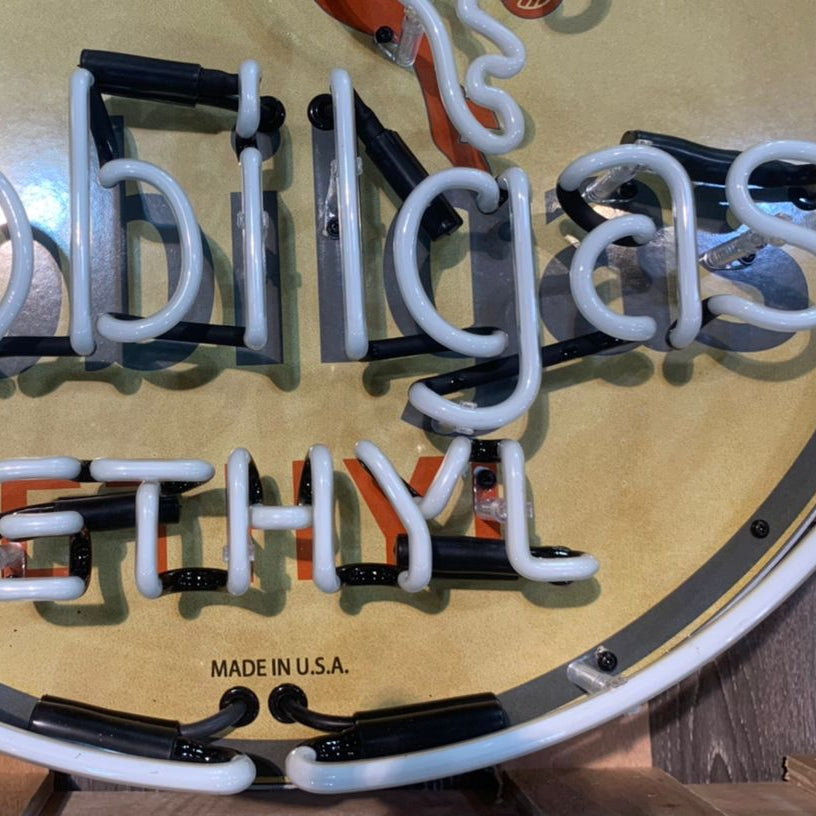 Mobilgas Ethyl Pegasus Neon Porcelain Advertising Sign with Can