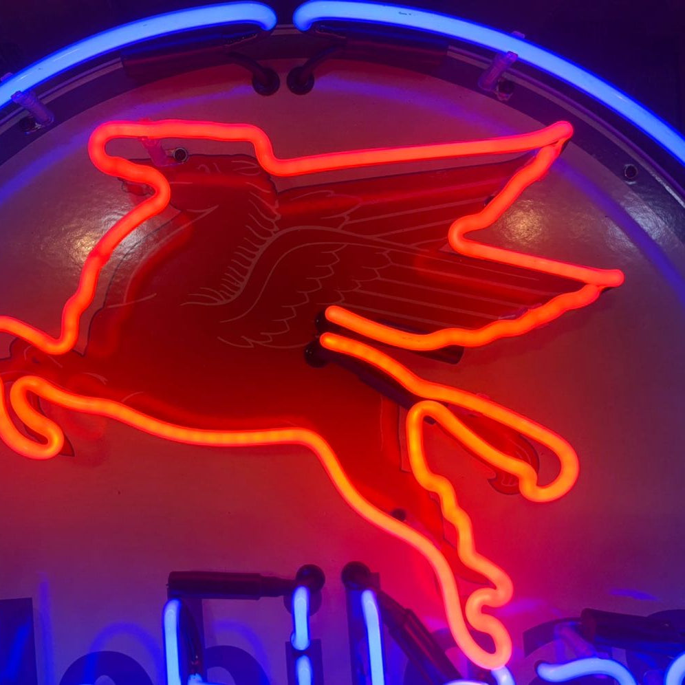 Mobilgas Ethyl Pegasus Neon Porcelain Advertising Sign with Can