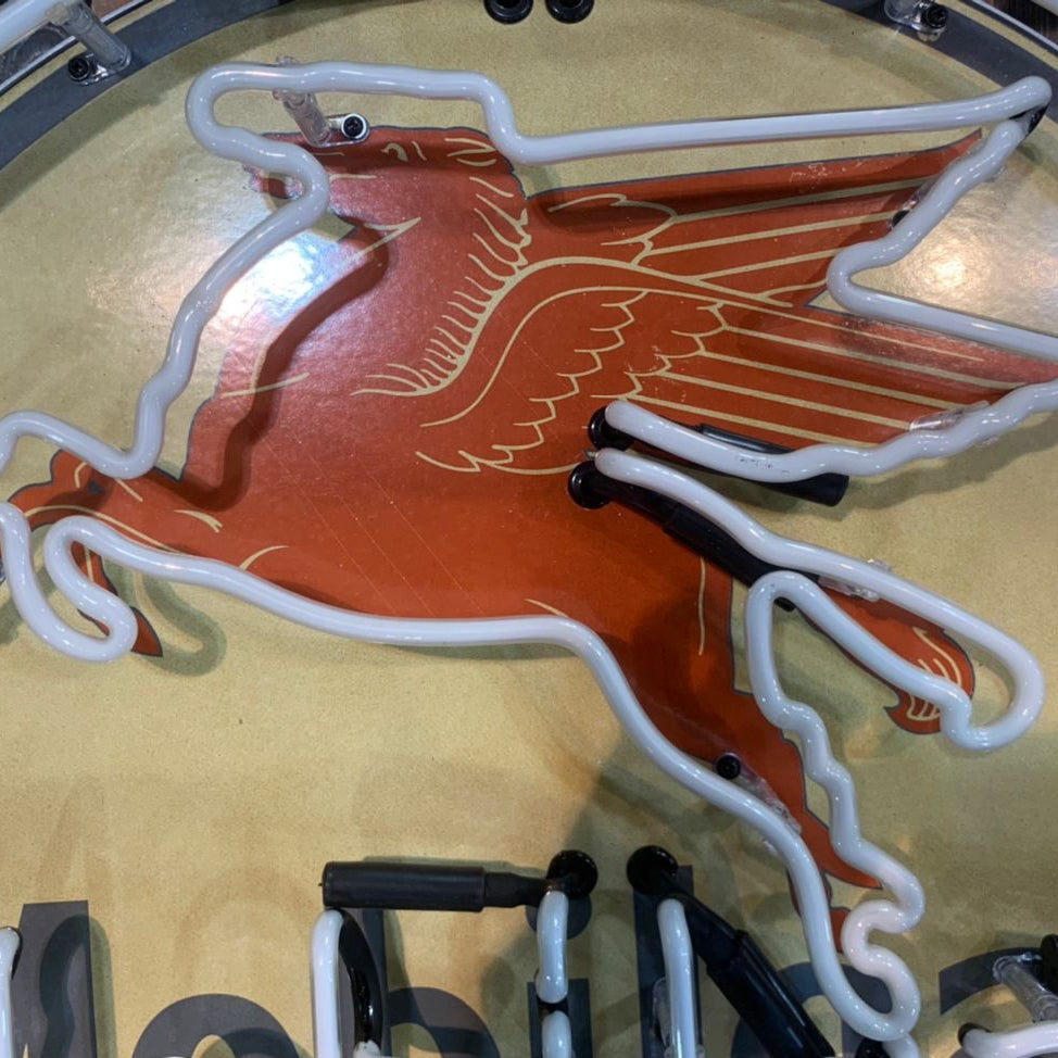 Mobilgas Ethyl Pegasus Neon Porcelain Advertising Sign with Can