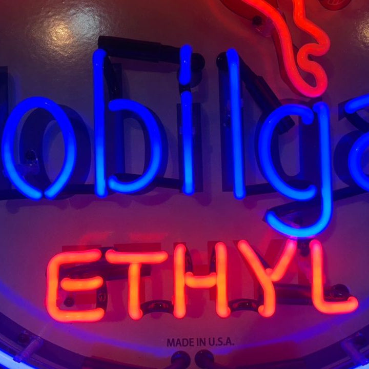 Mobilgas Ethyl Pegasus Neon Porcelain Advertising Sign with Can