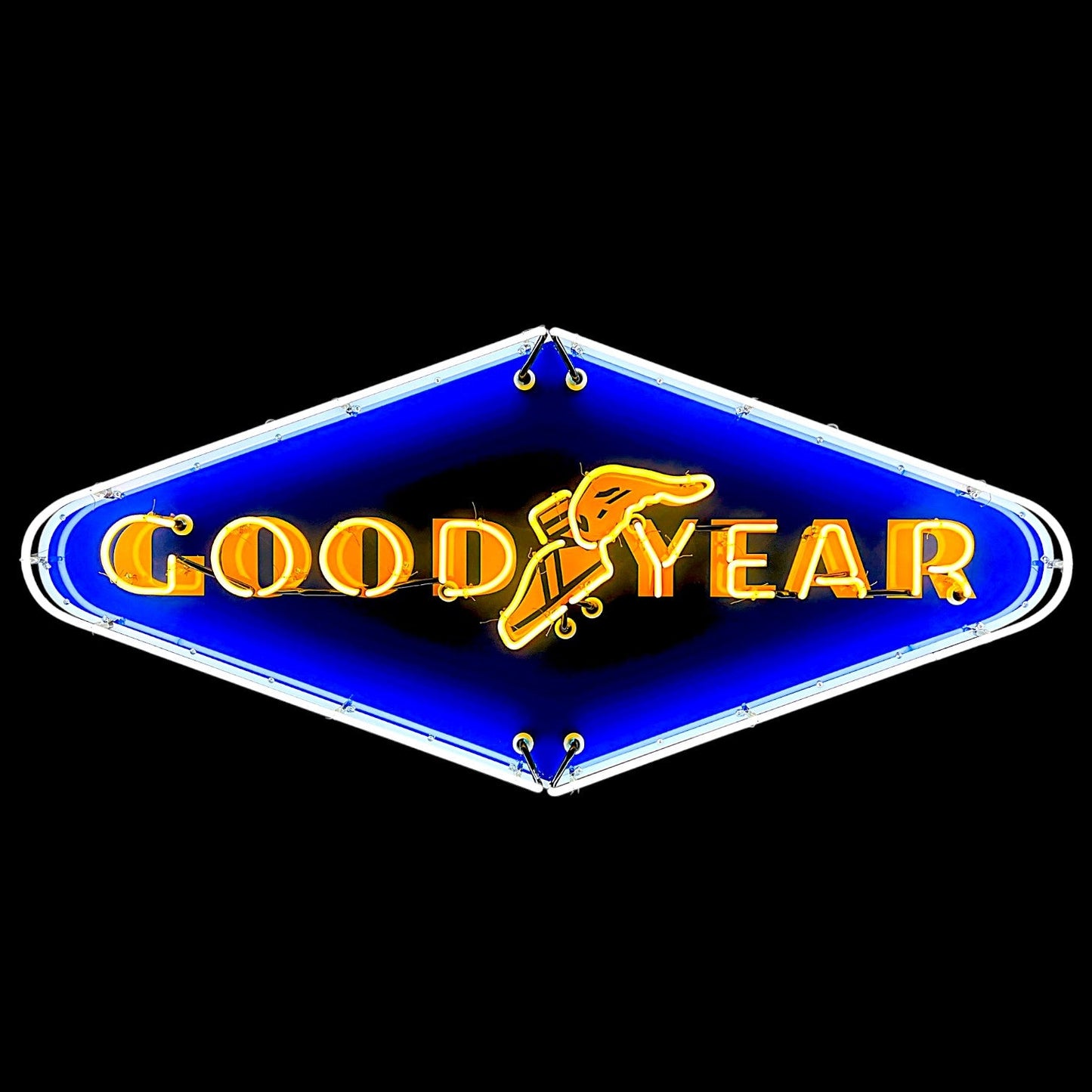 Classic Goodyear Wingfoot Diamond Neon Porcelain Dealership Style Sign with Steel Can