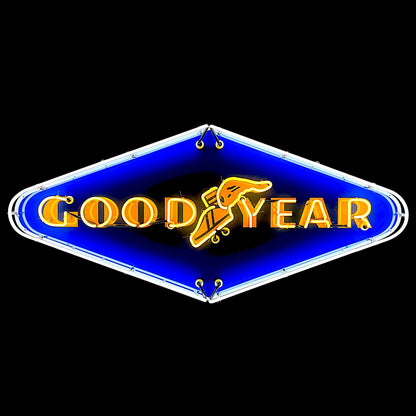 Classic Goodyear Wingfoot Diamond Neon Porcelain Dealership Style Sign with Steel Can