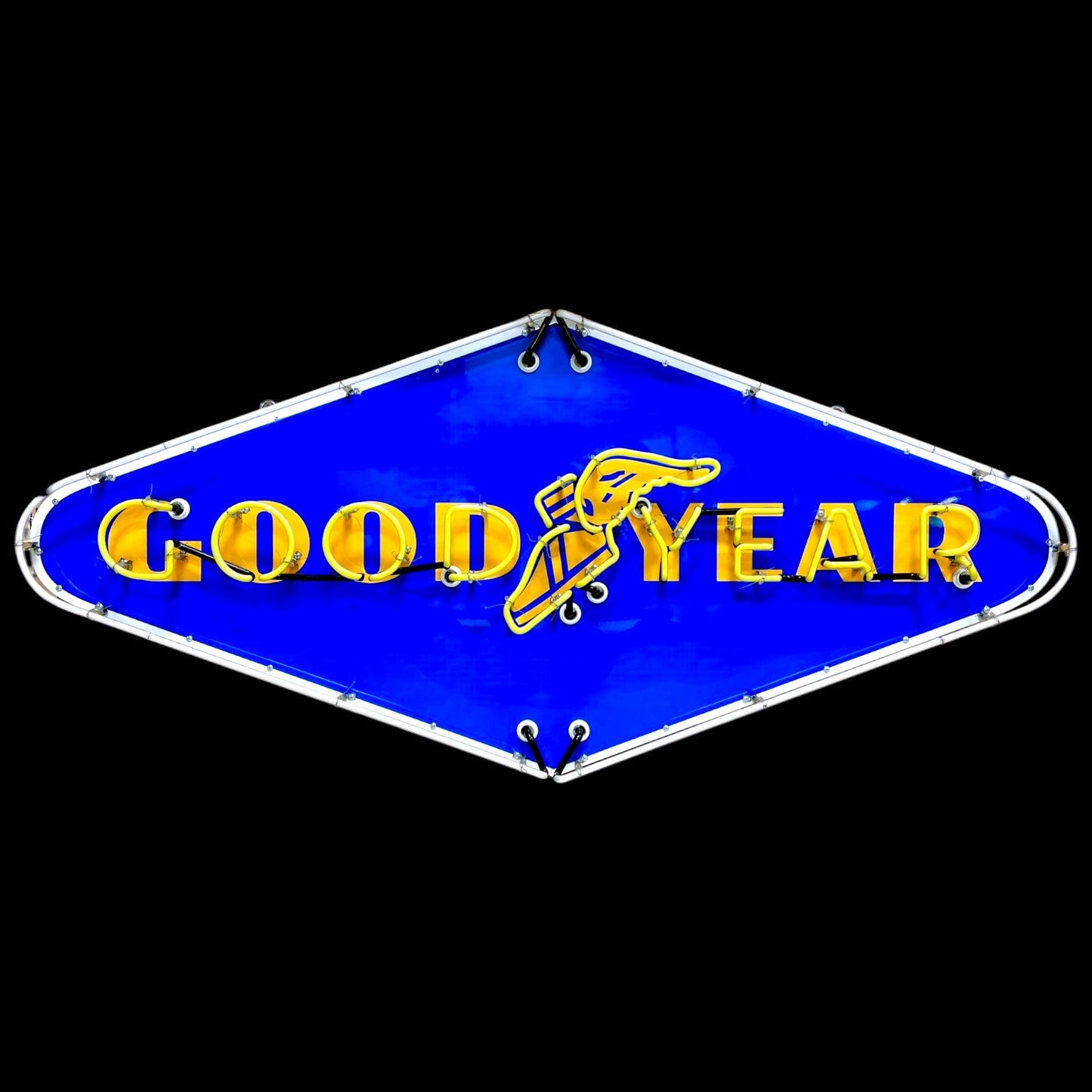 Classic Goodyear Wingfoot Diamond Neon Porcelain Dealership Style Sign with Steel Can