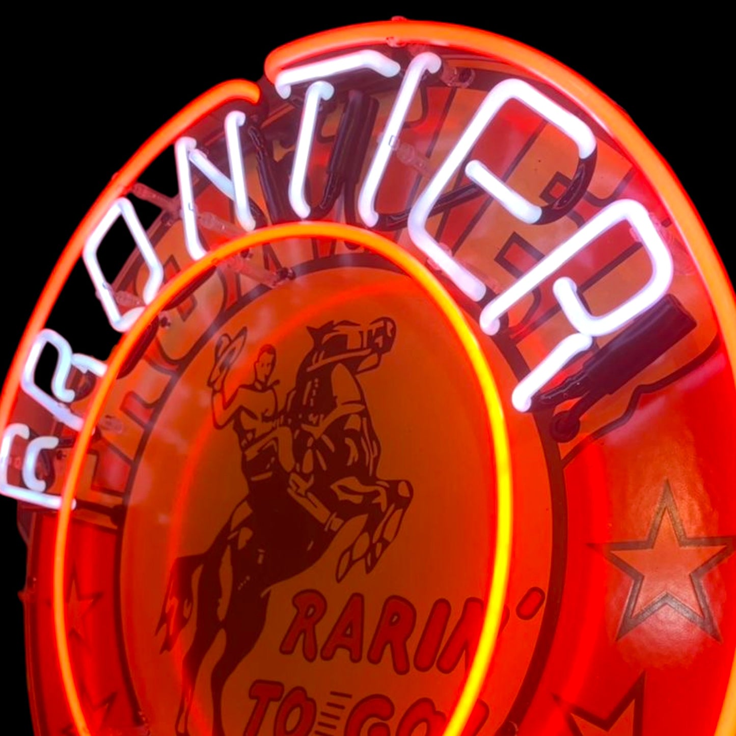 Frontier Gas Rarin' To Go Single-Sided Neon Porcelain Box Sign