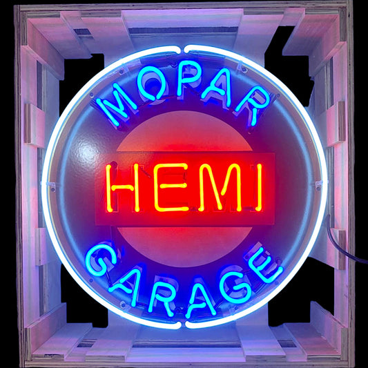 Mopar Hemi Garage Single-Sided Neon Porcelain Box Sign