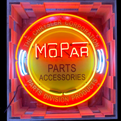 Mopar Parts and Accessories Neon Porcelain Sign – Chrysler Corporation Vintage Dealer Display