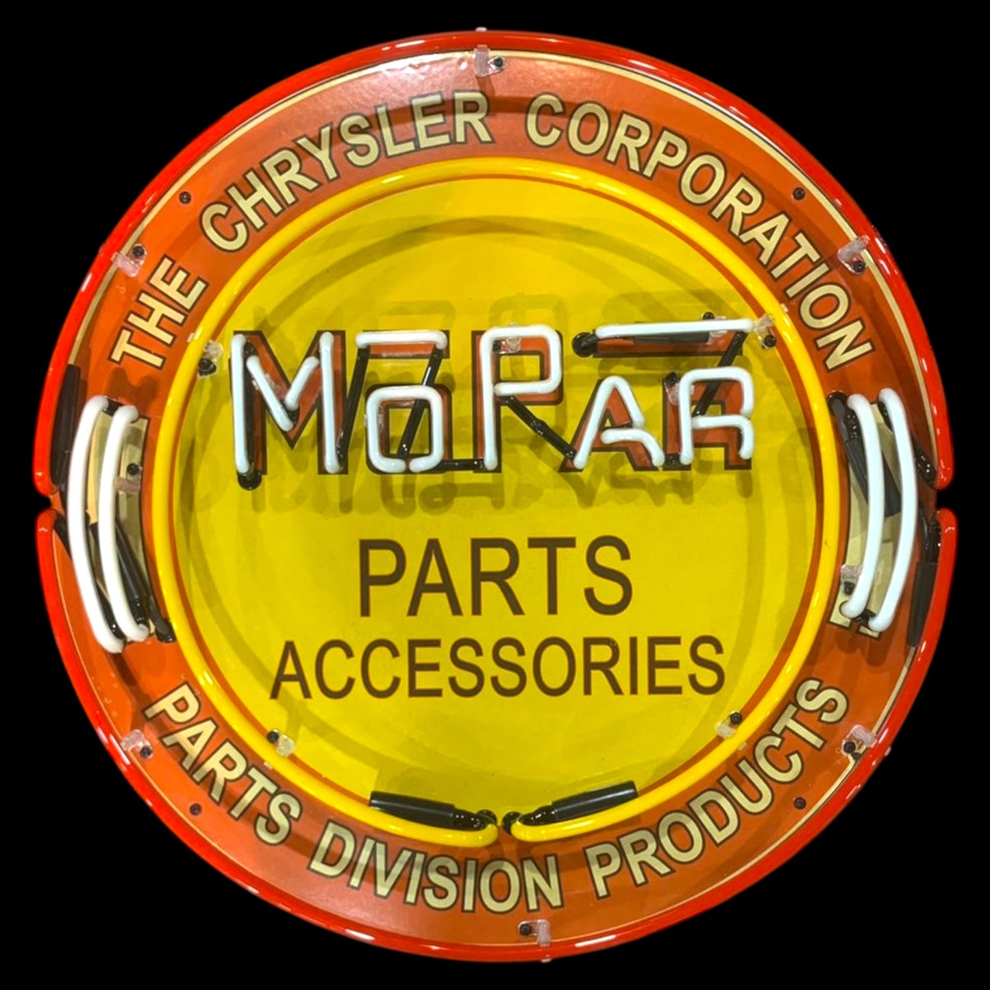 Mopar Parts and Accessories Neon Porcelain Sign – Chrysler Corporation Vintage Dealer Display