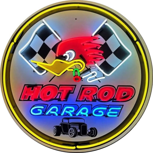 Shop Handcrafted Neon Hot Rod Garage Porcelain Signs with Can