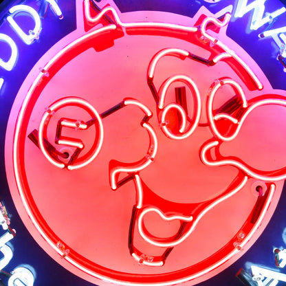 Reddy Kilowatt Mighty Atom Retro Neon Porcelain Sign with Can